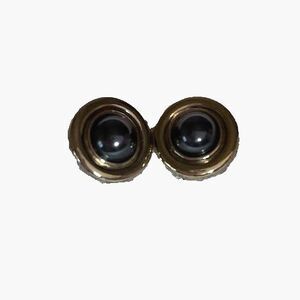 Carolee Vntg Retro Glam Goldtone w/Charcoal Stone Button Clip-On Earrings